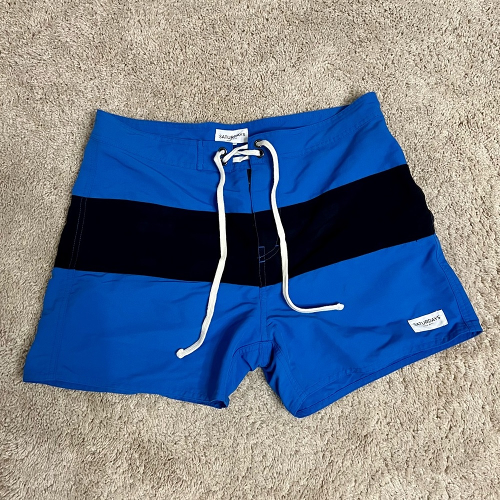 Saturdays New York Men’s Bright Blue & Black Unlined Boardshorts Size 30 NWOT